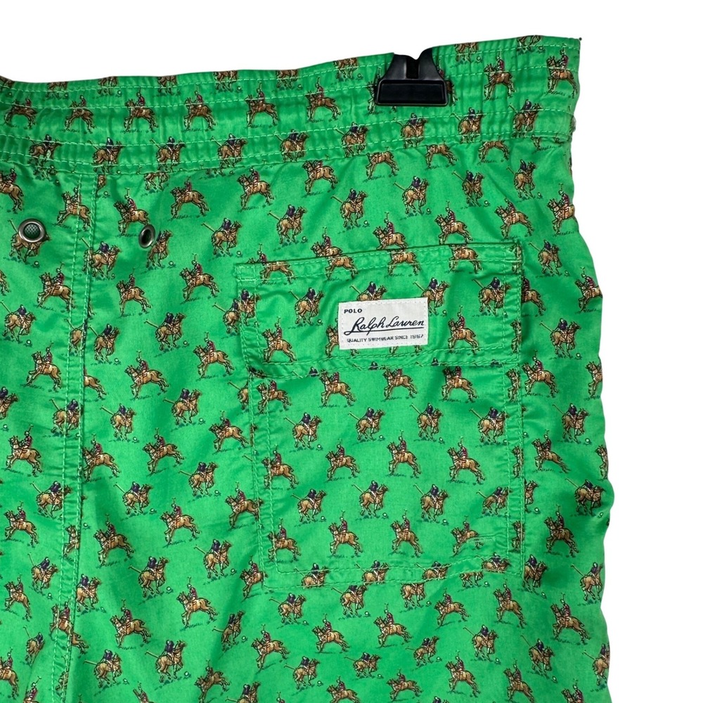 Polo Ralph Lauren Swim Trunks Mens S Green All Over Polo Player Print Lined Vtg - Picture 8 of 8